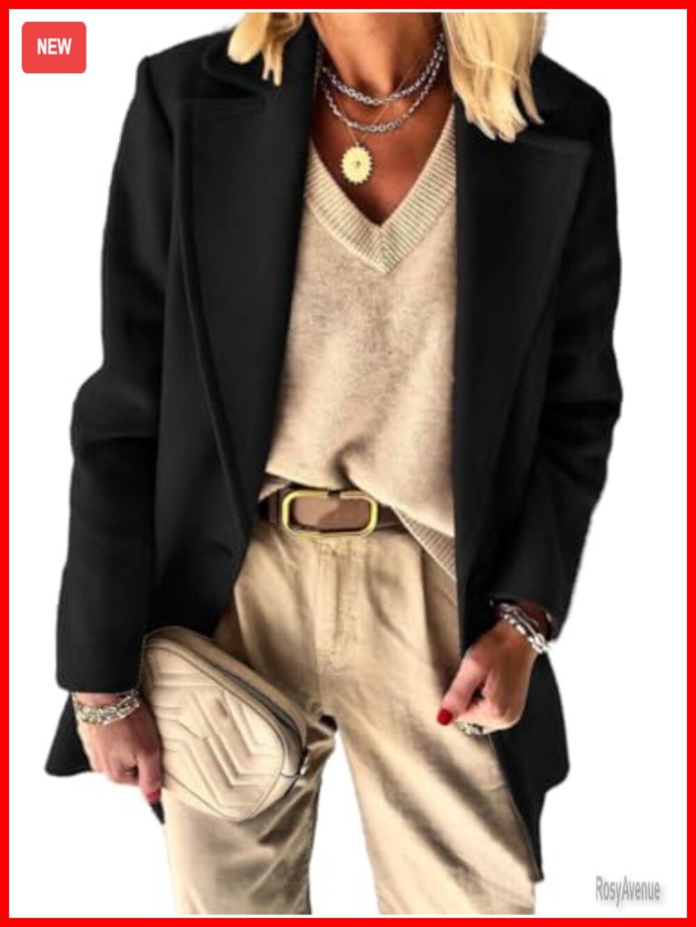 Wool Blend Blazer Long Sleeve Notch Collar One Button Business Casual